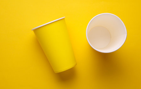 Yellow Cardboard Disposable Cups for Hot Drinks. Top View