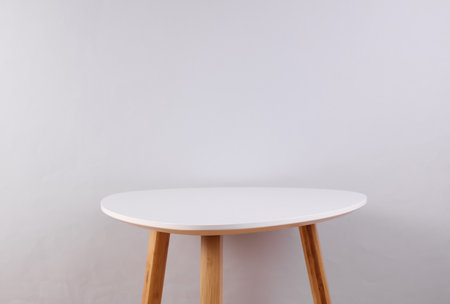 Scandinavian style coffee table on grey backgroundの写真素材