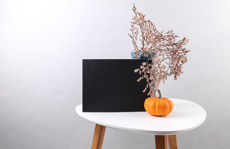 Black card on the tableの写真素材