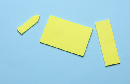 Various blank paper multicolored stickers. Sticky note collection on blue background