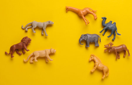 Toy zoo wild animals. Predators and herbivoresの写真素材