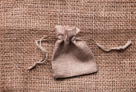 Mini bag on burlap. Top view