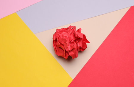 Red ball of crumpled paper. Lack of ideas, stress, depressionの写真素材