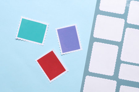 Post stamp set with frames and borders. Template for mail, postcard, letterの写真素材