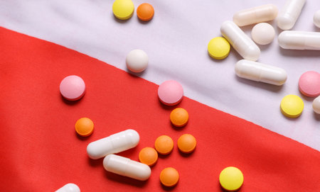 Poland flag and pills. Concept of health careの写真素材