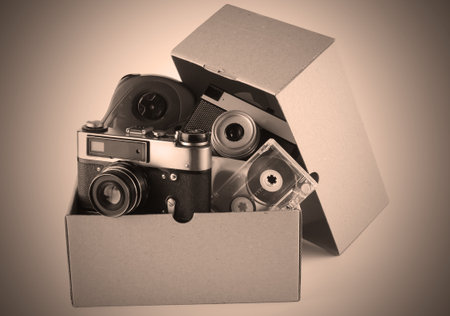 Cardboard box with Antiques. Retro effectの写真素材