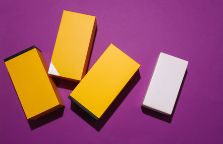 Yellow boxes on purple backgroundの写真素材