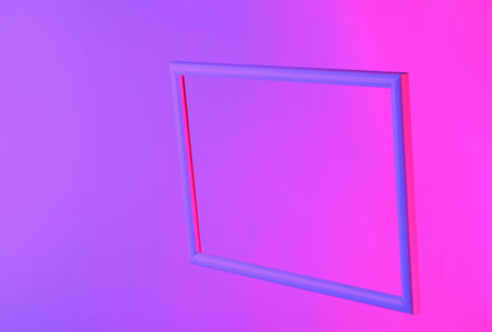 Creative art. Hovering frame with neon holographic light. Gradient glow