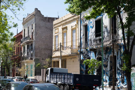 BUENOS AIRES, ARGENTINA - OCTOBER 2018: Houses in La Boca areaのeditorial素材