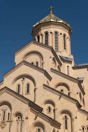 The Holy Trinity Cathedral, or Sameba Cathedral in Tbilisi Georgia. The big orthodox christian church was built in 2004 after traditional Georgian architectureのeditorial素材