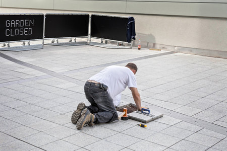 Craftsmen working on the roadのeditorial素材