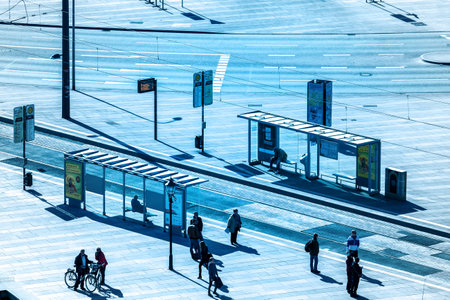 heat of the summer at a bus stop in the cityのeditorial素材