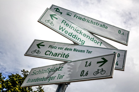 Signposts for cyclists in Berlinの写真素材
