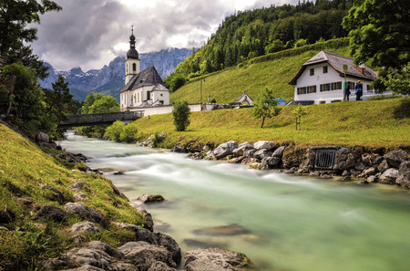 River in the village of Ramsau in the Berchtesgaden regionの写真素材