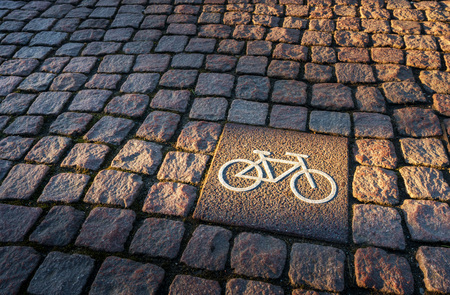 Bicycle symbol on the roadwayの写真素材