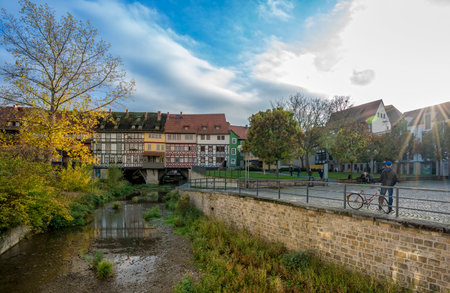 The Krämerbrücke in the city erfurtのeditorial素材