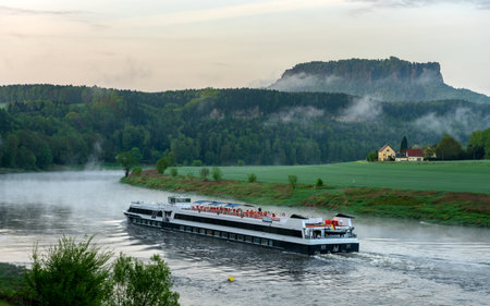 navigation on the River Elbe near Rathen in Saxonyのeditorial素材