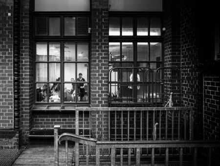 View from the backyard into a restaurantの写真素材