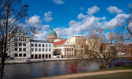 Newly built homes on the Peace Island in Potsdamの写真素材