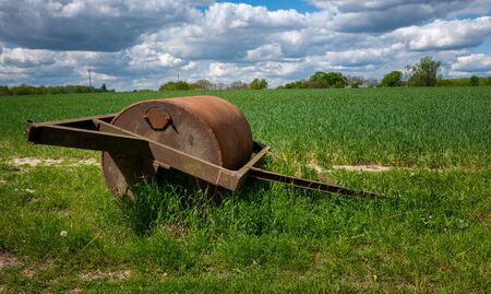 Meadow roller on the fieldの写真素材