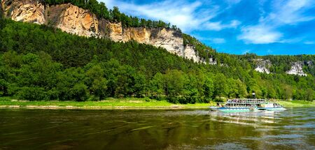 Steamboat on the Elbe in Saxon Switzerlandの写真素材