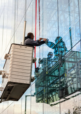 Window cleaner at work