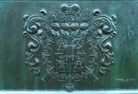 Pedestal with symbols at the monument of Yorck in Berlinの写真素材