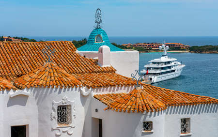 the white church of Stella Maris in Sardiniaの写真素材