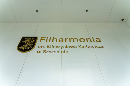 The futuristic and modern building of the Philharmonie in Szczecinのeditorial素材