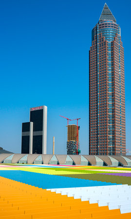 colorful roof cover on the Skyline Center in Frankfurt am Mainのeditorial素材