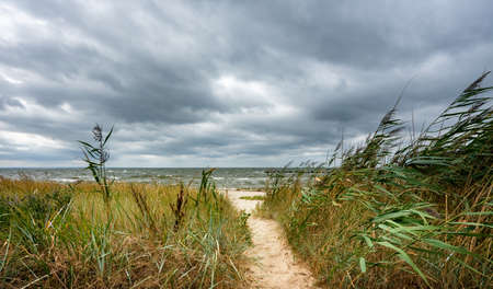 Rain clouds, dunes and the beach on the Baltic Sea island of Hiddensee near RÃ¼genの写真素材