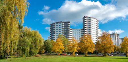 High-rise buildings in the MÃ¤rkisches Viertel housing estate in Berlinのeditorial素材