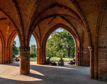 the historic building of the former court arbor in the park of babelsberg, potsdam, germany