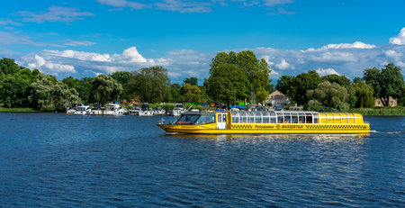 yellow water taxi on the havel in potsdam, brandenburg, germanyのeditorial素材