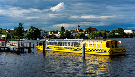 yellow water taxi on the havel in potsdam, brandenburg, germanyのeditorial素材