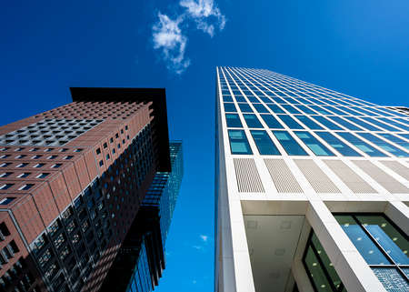 Architecture and skyscrapers in the financial district and the city center of the Main metropolis in Frankfurt, Hesseの写真素材