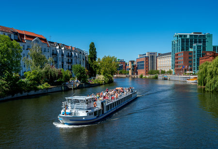 excursion steamer on the spree in the city of berlin