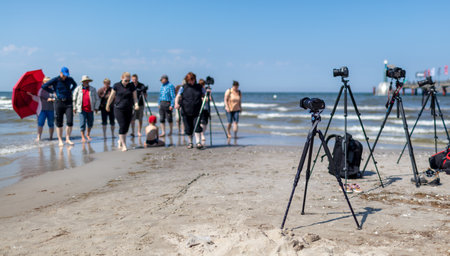 hobby photographers at the baltic sea near zingstのeditorial素材