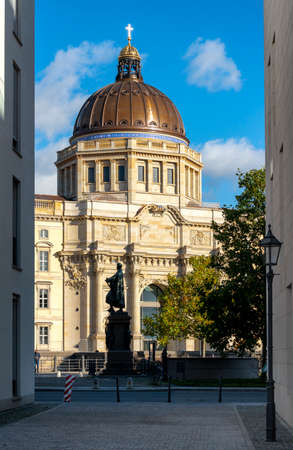 the Schinkelplatz and the dome at the new city palace in Berlinの写真素材
