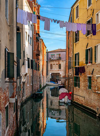 Houses and water channels in the lagoon city of Venice, September 2020の写真素材