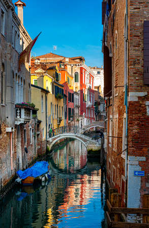 Houses and water channels in the lagoon city of Venice, September 2020の写真素材