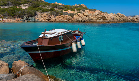 small fishing boats in a port in Sardiniaのeditorial素材