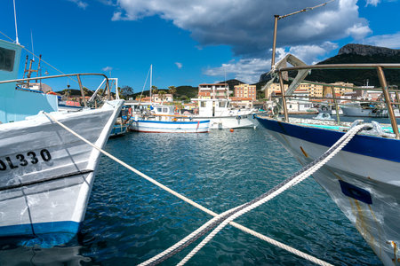 Motor boats at a nasty on the island of Sardiniaのeditorial素材