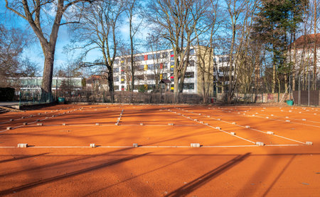 Tennis court with ash agar out of seasonのeditorial素材