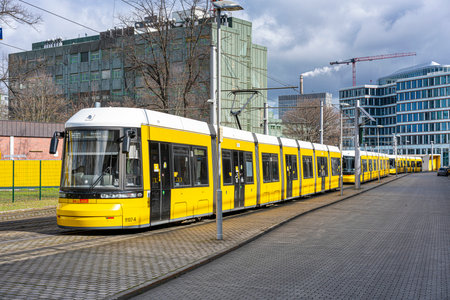 Trams in Berlin road trafficのeditorial素材