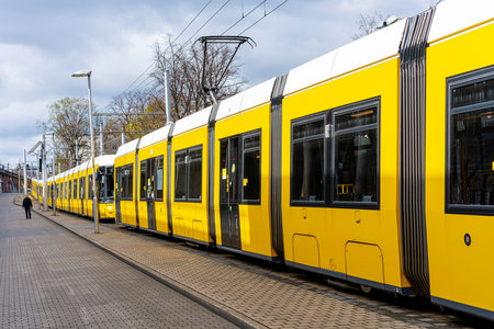 Trams in Berlin road trafficのeditorial素材