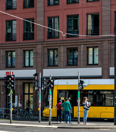 Trams in Berlin road trafficのeditorial素材