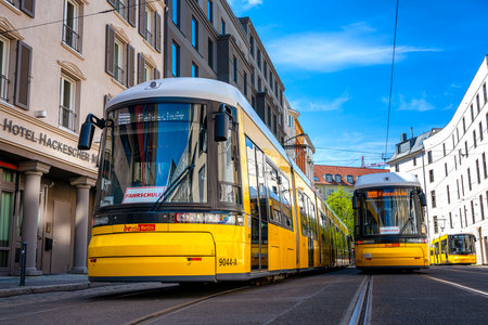 Trams in Berlin road trafficのeditorial素材