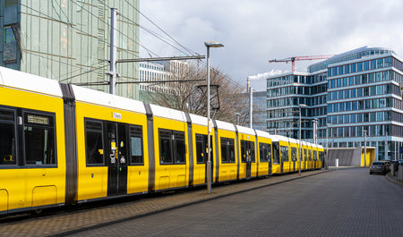yellow tram in Berlin trafficのeditorial素材