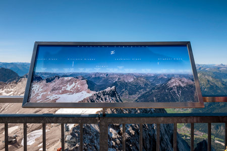 Viewing platform with tourists on the Zugspitze with a view of the Eibsee and AllgÃ¤u, Bavaria, Germany, Europeのeditorial素材